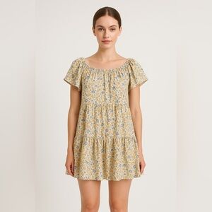 Cynthia Rowley Floral Babydoll Mini Dress XS – Yellow Blue White Peasant Tiered